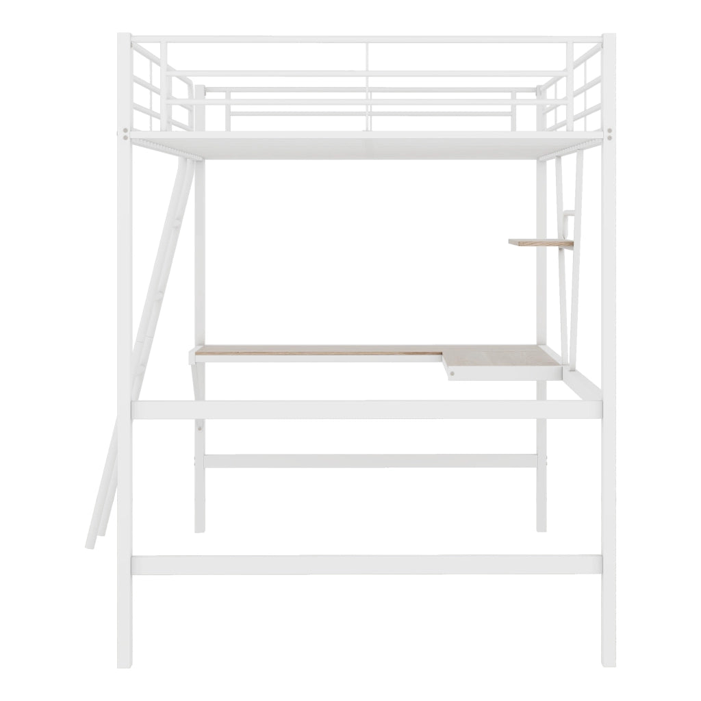 Letto a castello con scrivania L e scaffale - Xylo - 90x200 - Bianco