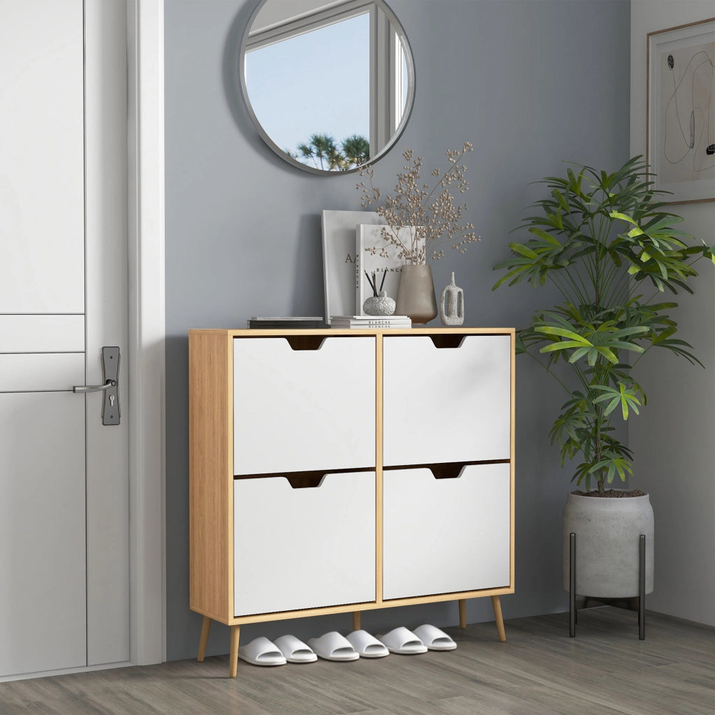 Scarpiera 4 ante con ripiano regolabile ¨C Minimal ¨C 95x26x95 cm in legno di pino naturale
