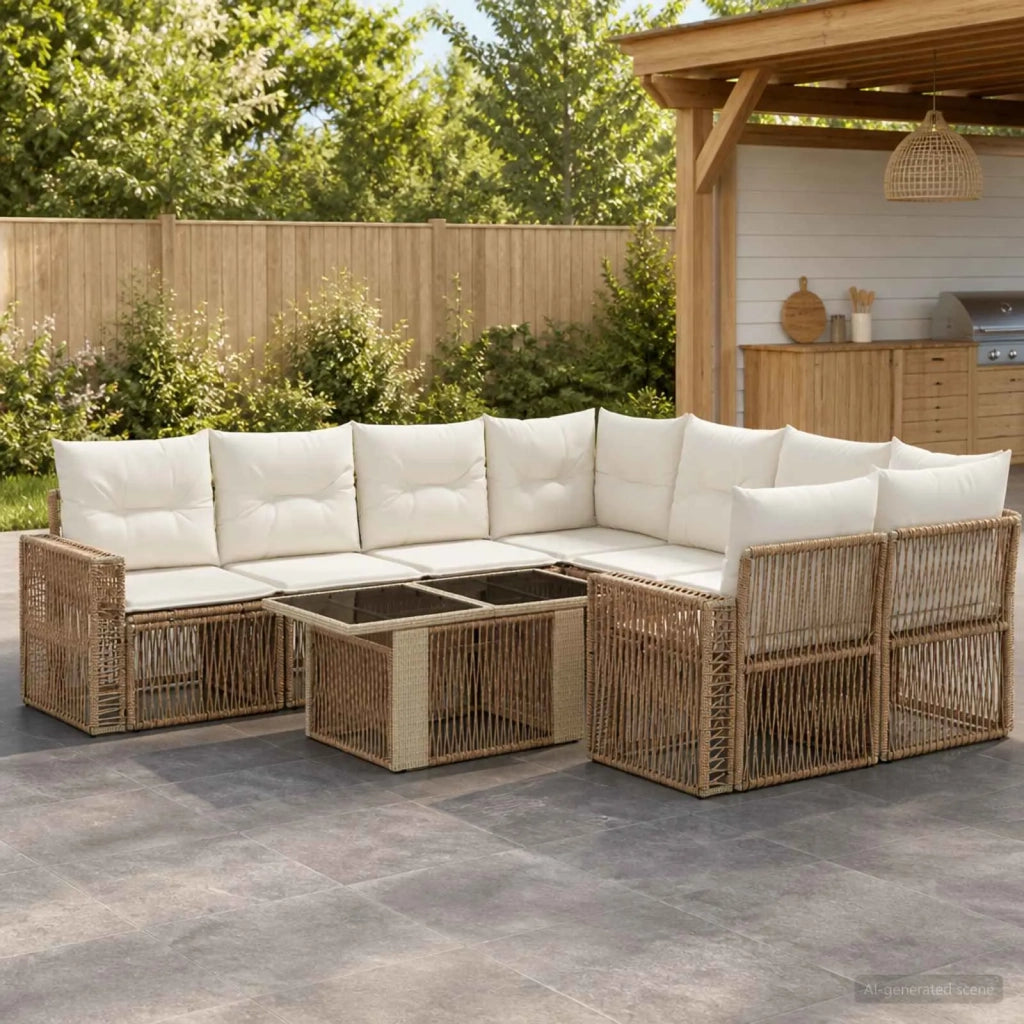 Set Divano da Giardino 9 pz Beige e Bianco Crema polyrattan 3436764