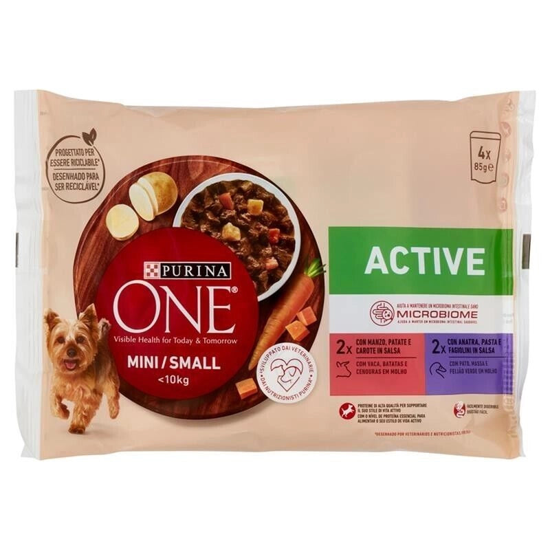 PURINA ONE CANE ACTIVE MINI/SMALL ACTIVE MANZO E ANATRA IN SALSA 4X85 GR