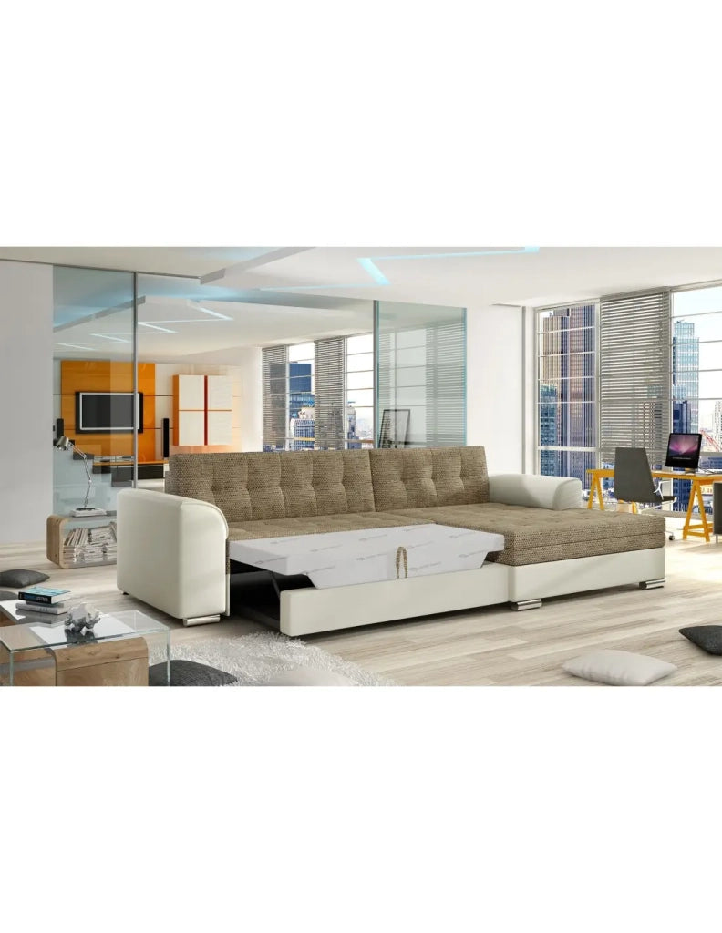 Divano angolare convertibile CONFORTO 4 posti beige e crema - angolo destro