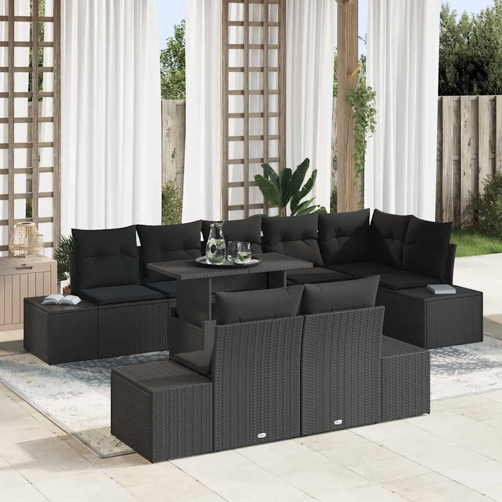 Set Divano da Giardino con cuscino 9 pcs Nero polyrattan 3349209