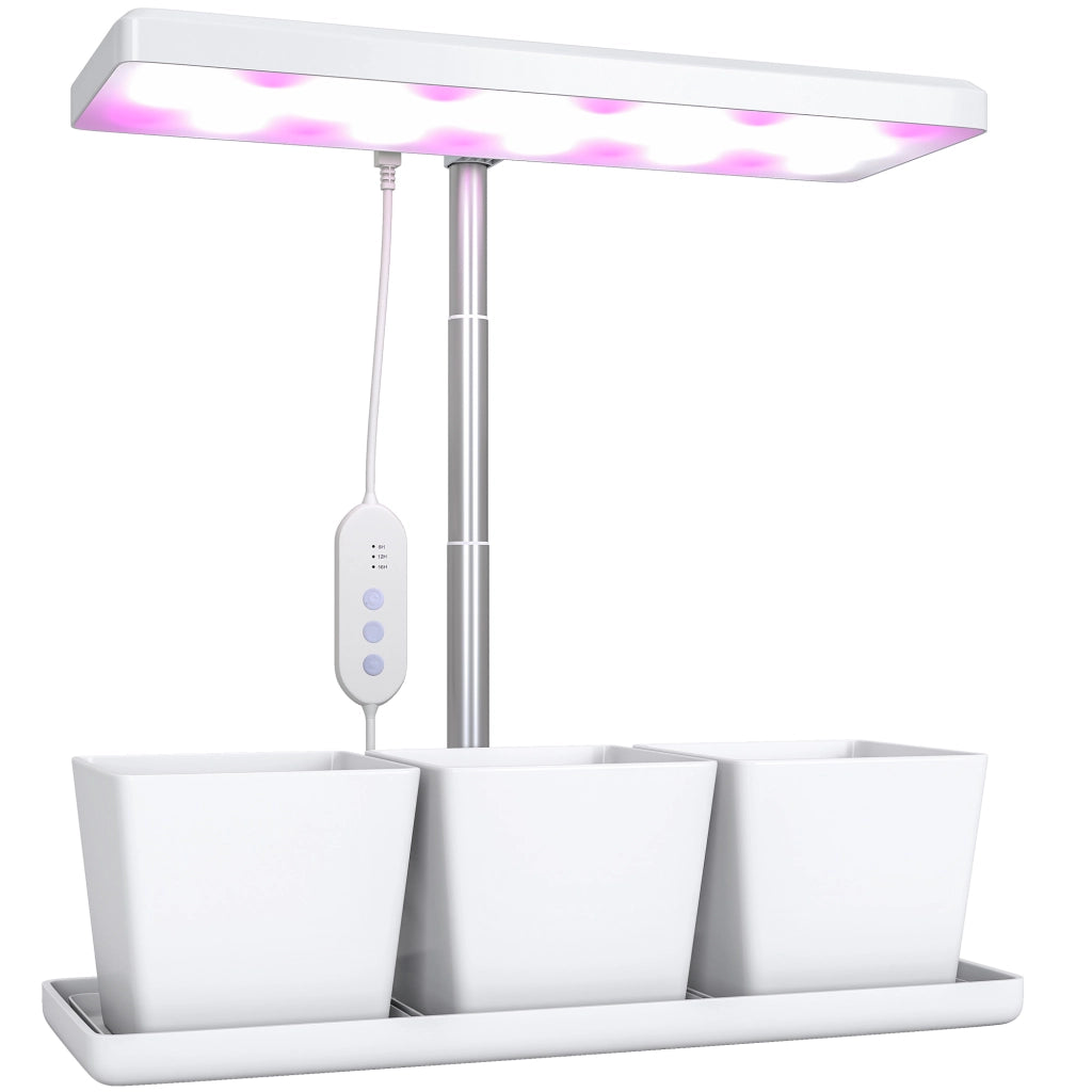 Lampada per Piante da Interno con 3 Vasi Autoirriganti Timer e 5 Livelli Bianco