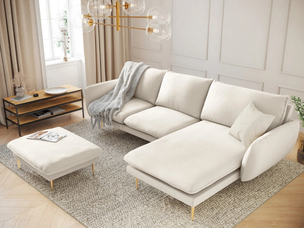Cosmopolitan Design - Divano angolare destro "Vienna" 5 posti in bouclé beige 