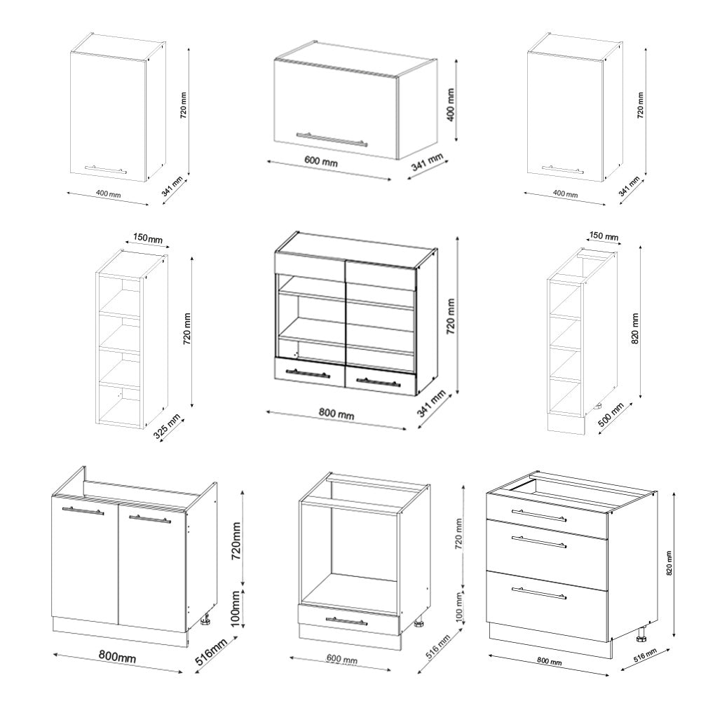 Cucina componibile Fame-Line Rovere dorato/Antracite 235 cm senza piano di lavoro Vicco
