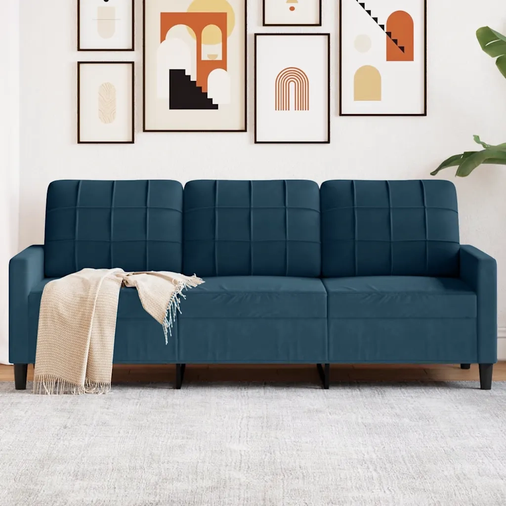 Divano | Divano da soggiorno | Sofa a 3 Posti Blu 180 cm in Velluto