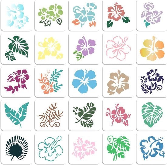 Sfumature Hibiscus - Sfumature per Stencil - Rinnovabili - Plastica - Foglia di Fiore - Foglie Tropicali e Palme - Natura Fiori - Sfumature per Stencil per Dipinti su Parete in Legno, Muri di Pietra e Mobili