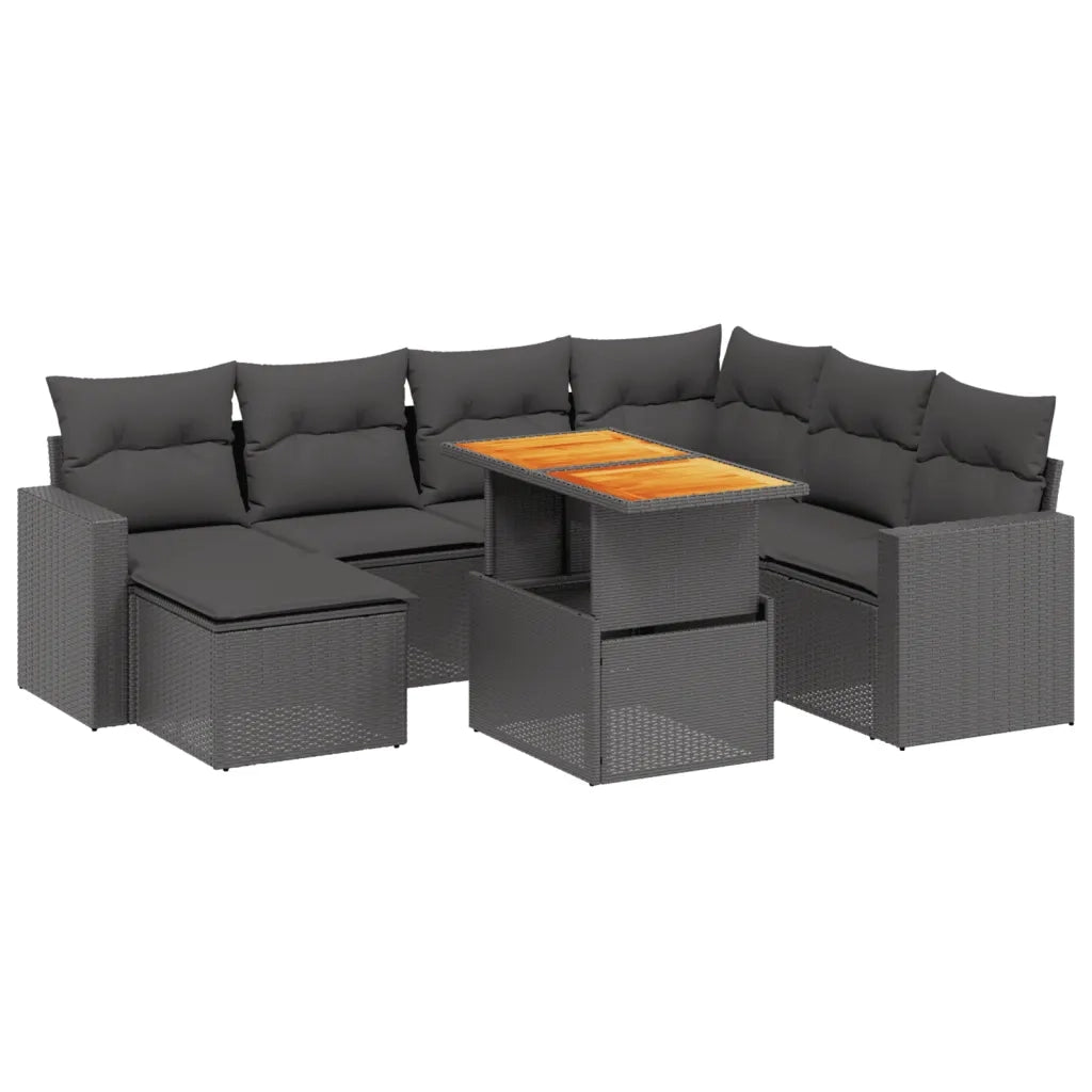 Set Divani da Giardino con Cuscini 8 pz Nero in Polyrattan