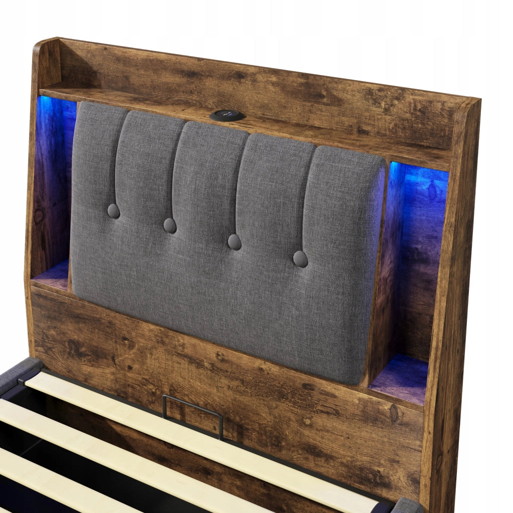 Letto imbottito singolo - Xylo - 90x200 - Grigio - Stelaio sollevabile USB-C