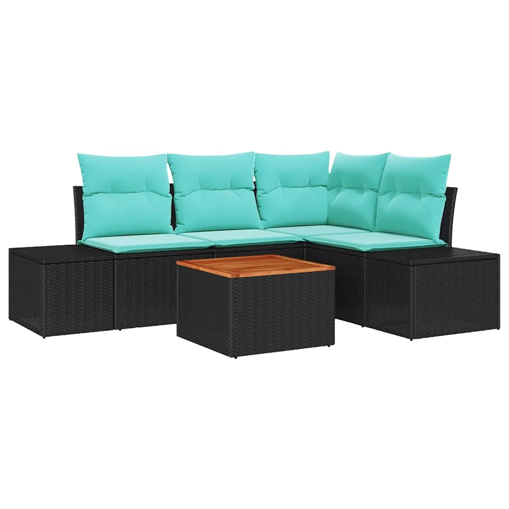 Set Divano da Giardino 5 pz Nero e Turchese polyrattan 3356625