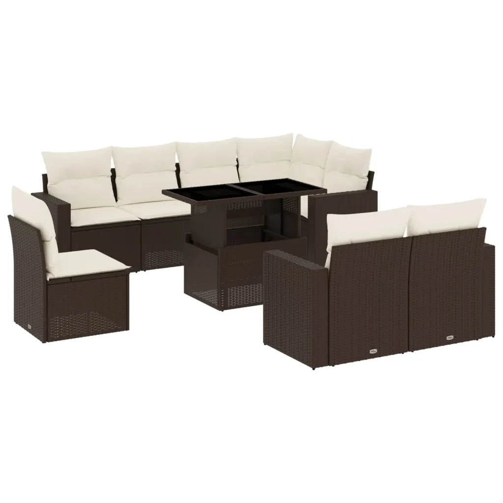 Set Divani da Giardino 9pz con Cuscini Marrone in Polyrattan 3267413