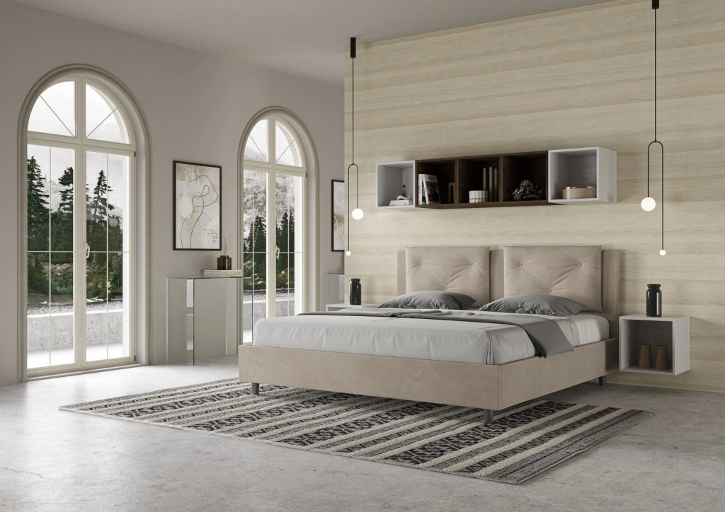 BS COM Letto senza rete imbottito 180x200 microfibra sabbia