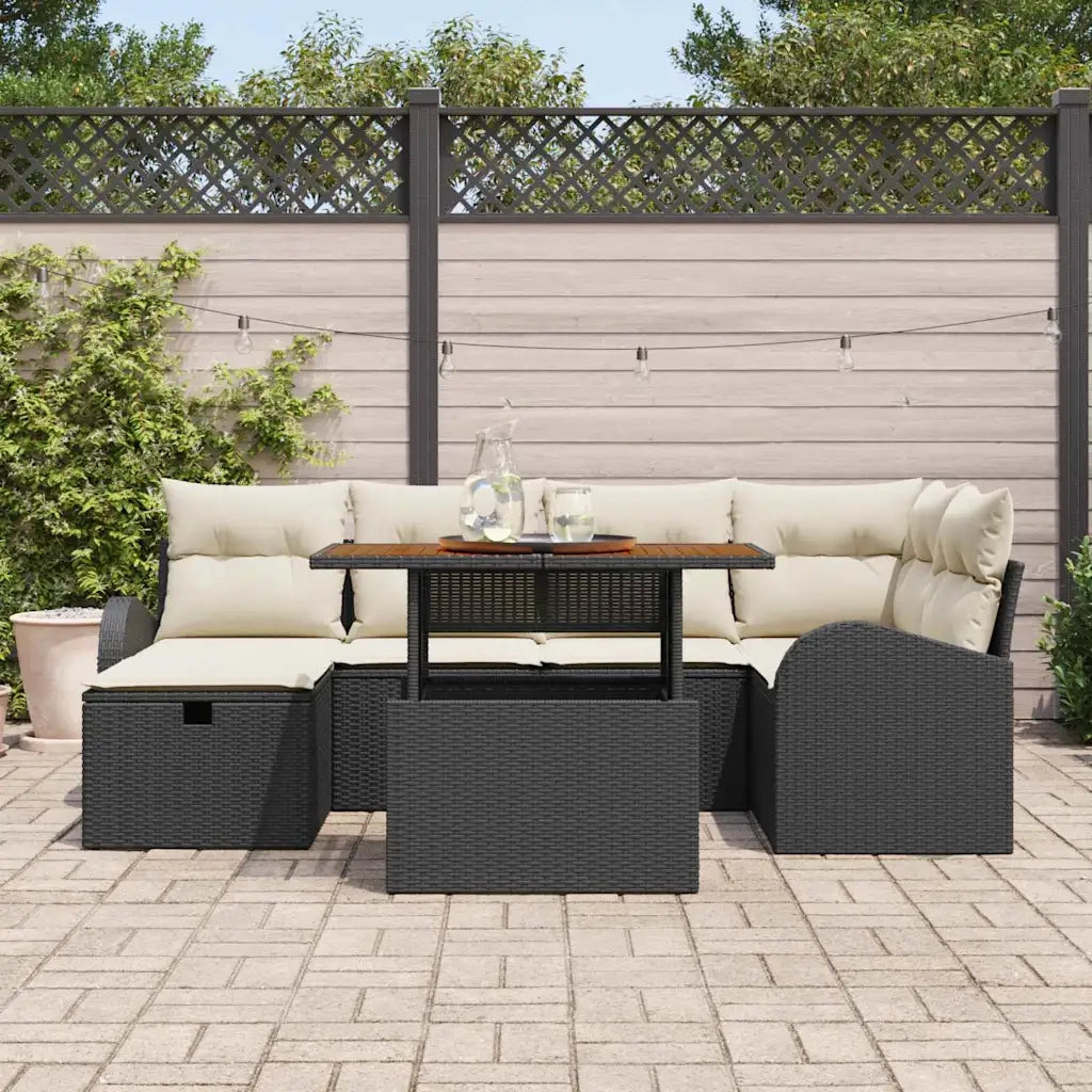 Set Divano da Giardino con cuscino 7 pcs Nero polyrattan 3359967