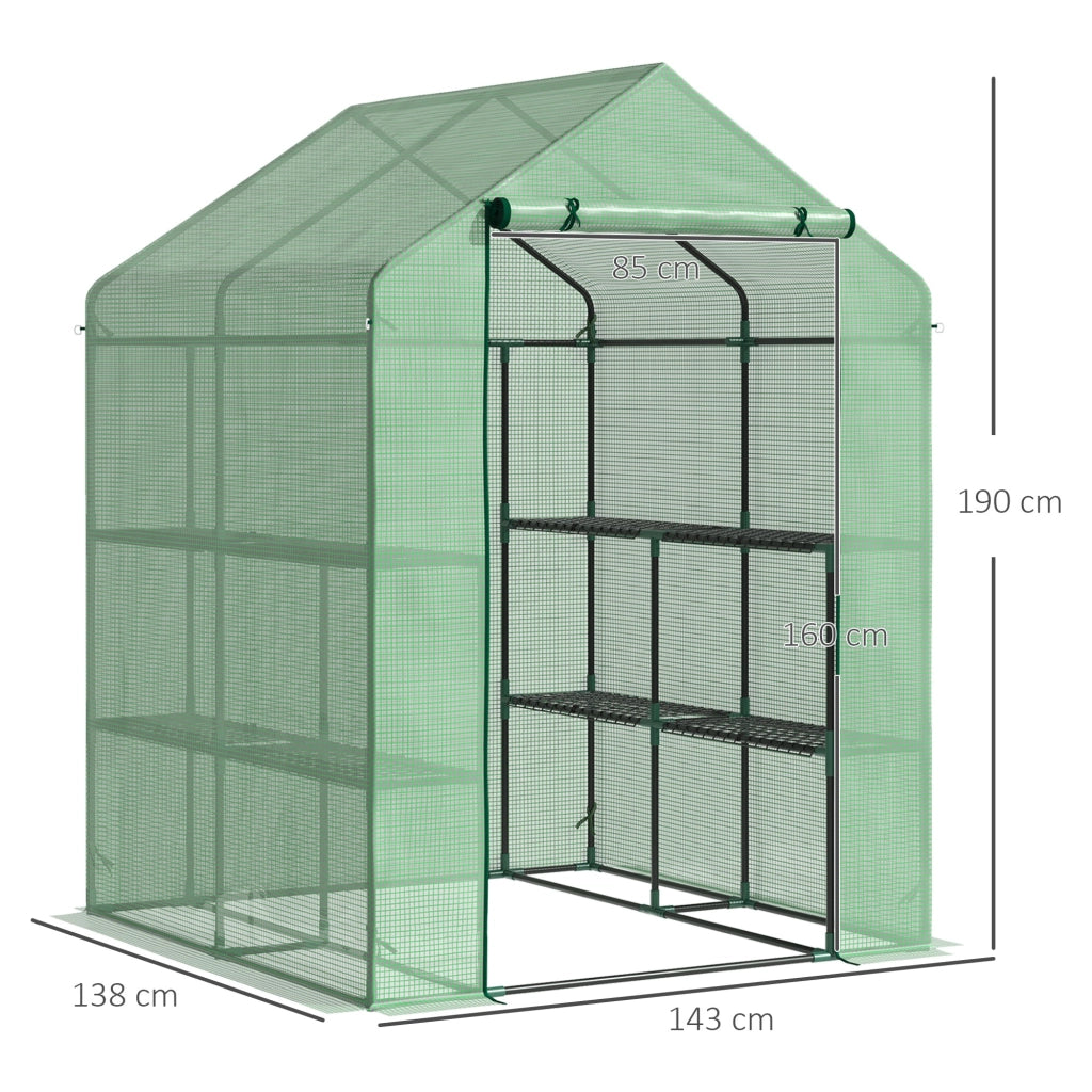 Serra da giardino con 8 ripiani ¨C zephmum ¨C verde acciaio plastica 143x138x190 cm
