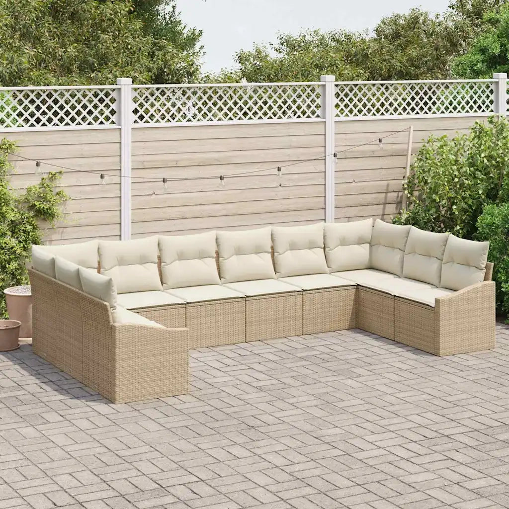 Set Divano da Giardino 10 pcs Beige e Crema polyrattan