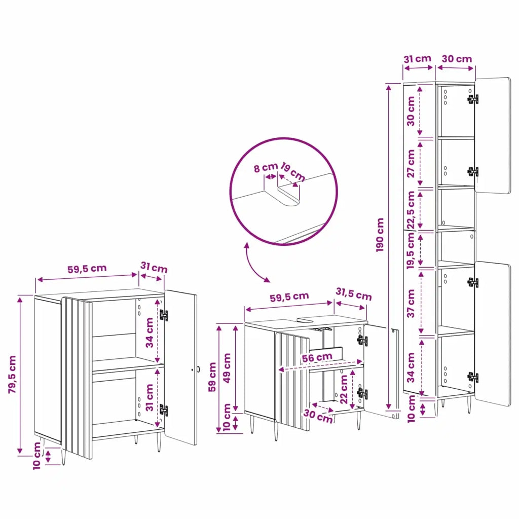 Set di armadietti da bagno in 3 pezzi ZWOLLE Nero 3417433