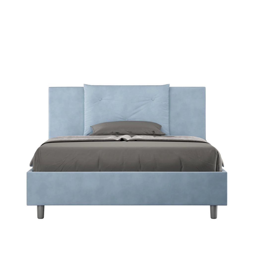 BS COM Letto una piazza e mezza senza rete imbottito 130x210 microfibra azzurro