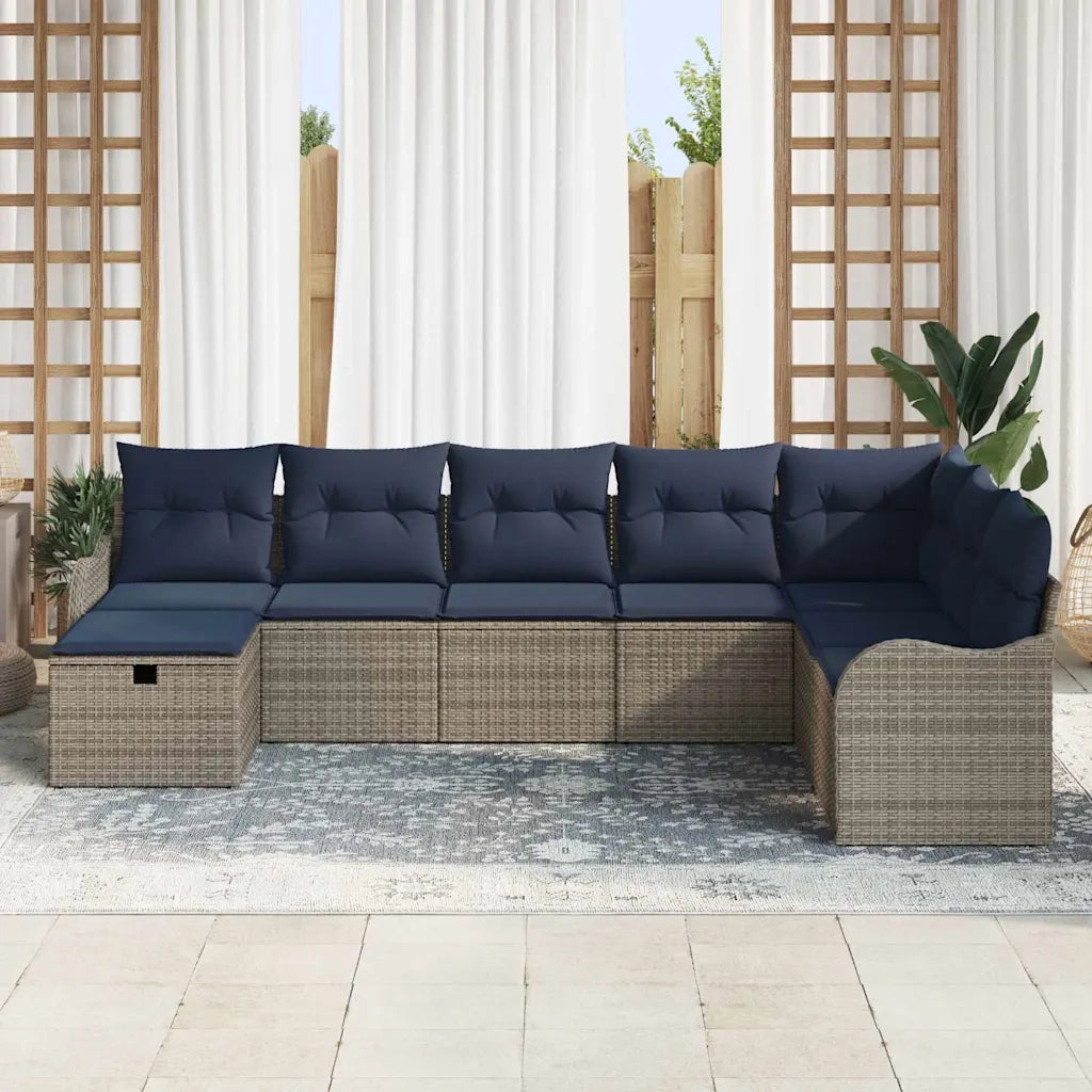 Set di divani con cuscino Grigio e Blu Navy polyrattan 3359034