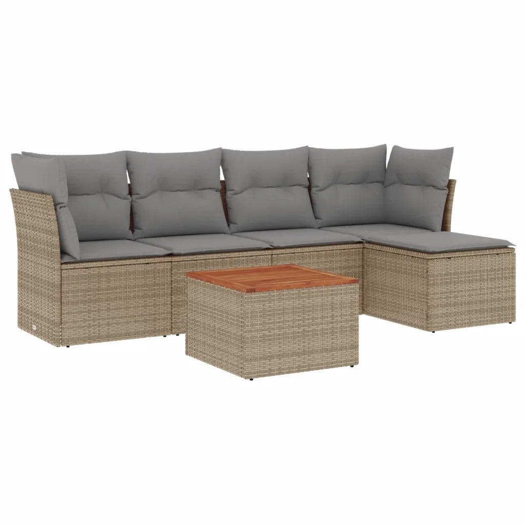 Set Divano da Giardino 6 pz con Cuscini Beige Misto Polyrattan