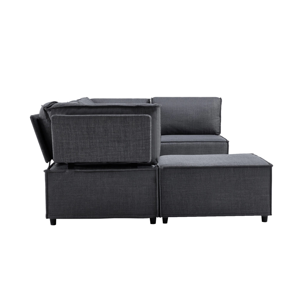 Divano Modulare in Tessuto ¨C MINIMAL ¨C Grigio Scuro, Legno, Componibile