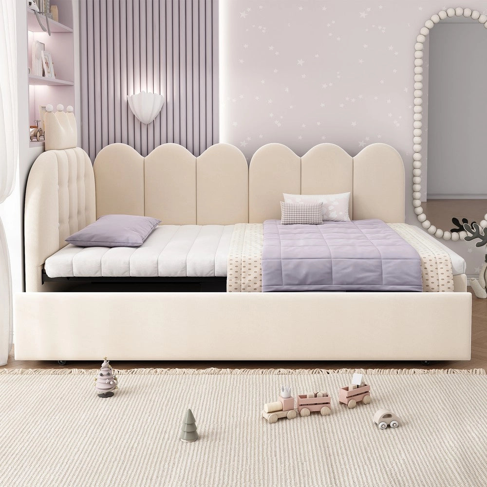 Letto Singolo con Estraibile in Velluto ¨C Xylo ¨C Beige, 90x200 cm