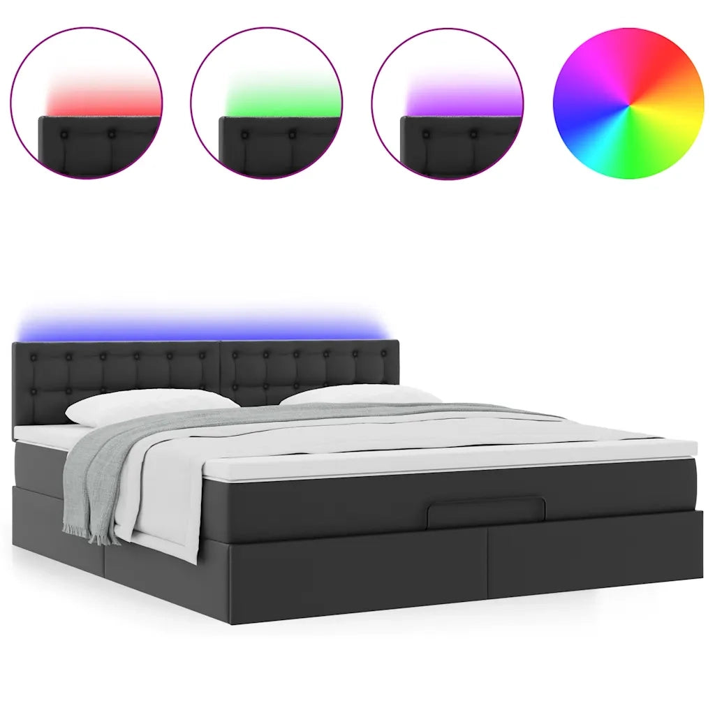 Pouf Letto con Materassi e LED Nero 160x200cm Similpelle 3312162