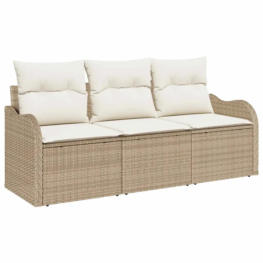 Set Divano da Giardino con cuscino 3 pcs Beige polyrattan