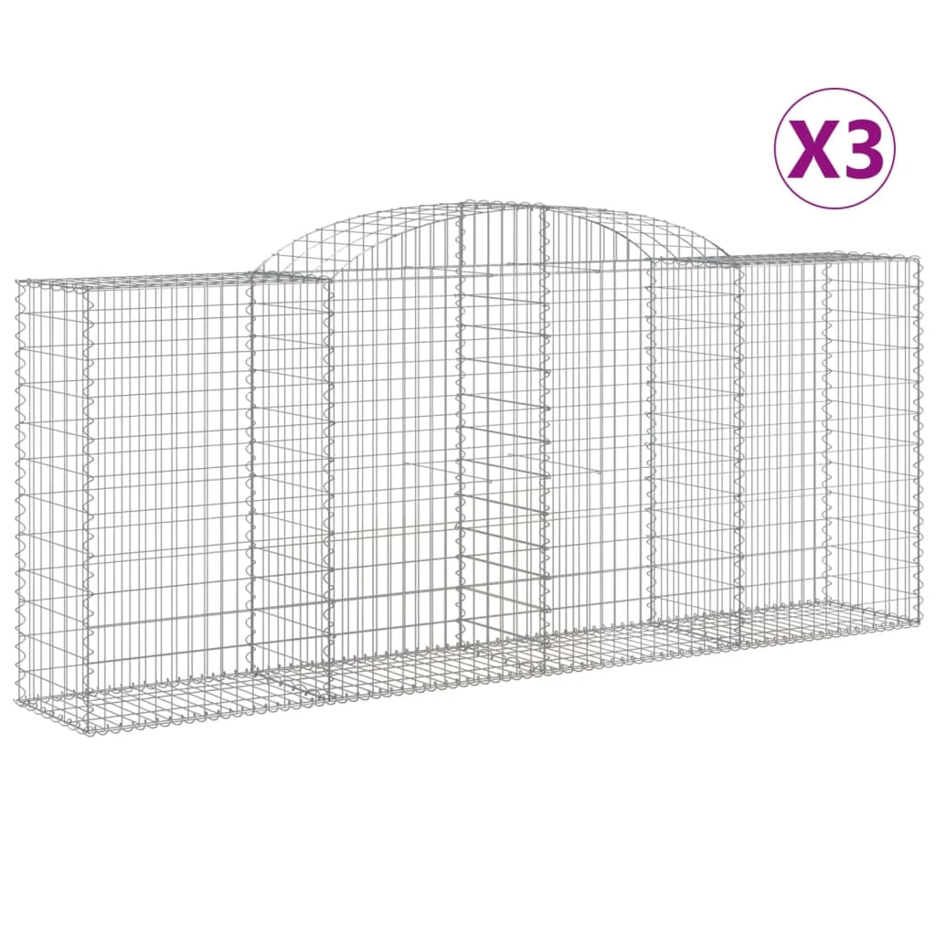 Cestini gabbioni recinzione a gabbia muro di contenimento ad arco 3 pezzi 300 x 50 x 120/140 cm ferro zincato argento 02_0040771