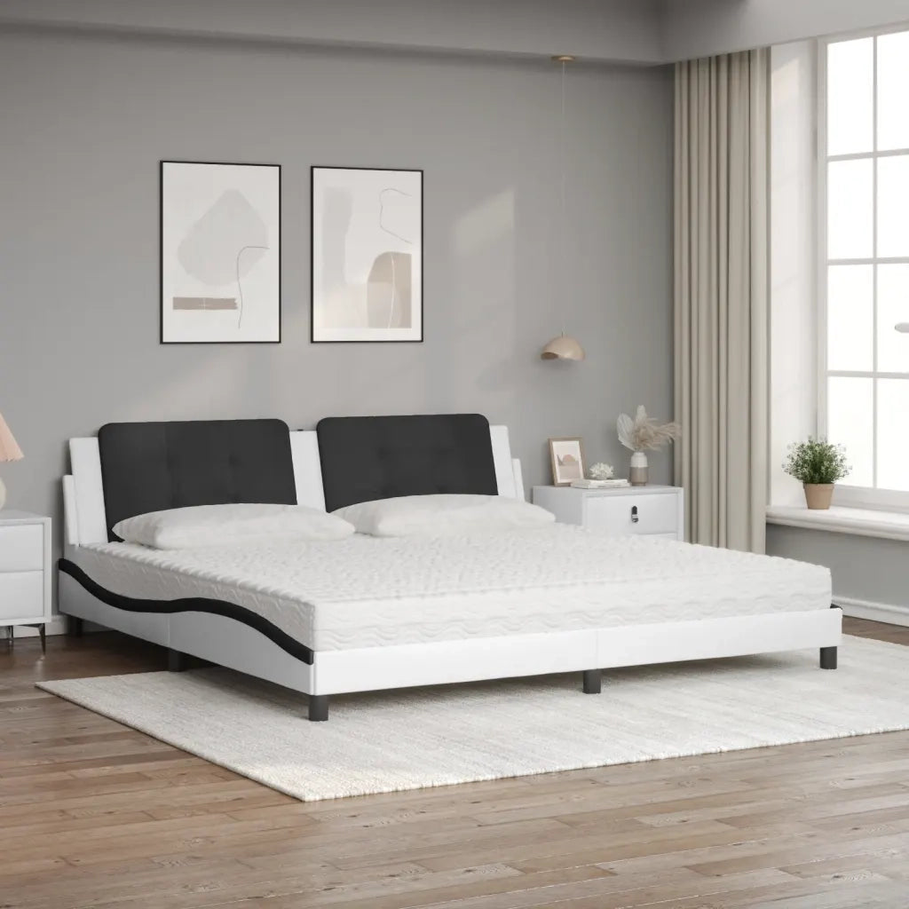 Letto con Materasso Zadar Bianco e Nero 200x200cm in Similpelle