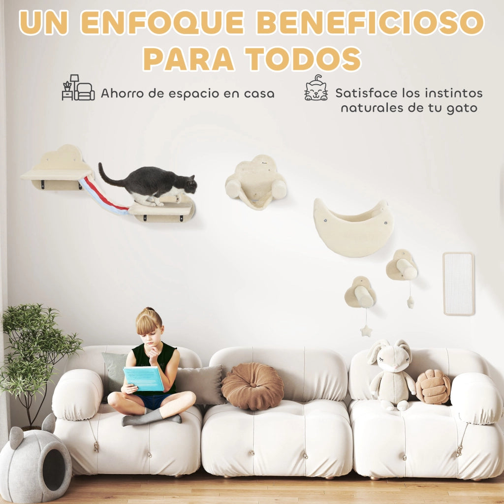 Gioco per Gatti a Parete con Amaca e Piattaforme ¨C Minimal ¨C Beige