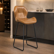 Sgabello da bar Set da 2 con Schienale ergonomico e Poggiapiedi, in Similpelle e Metallo, Marrone