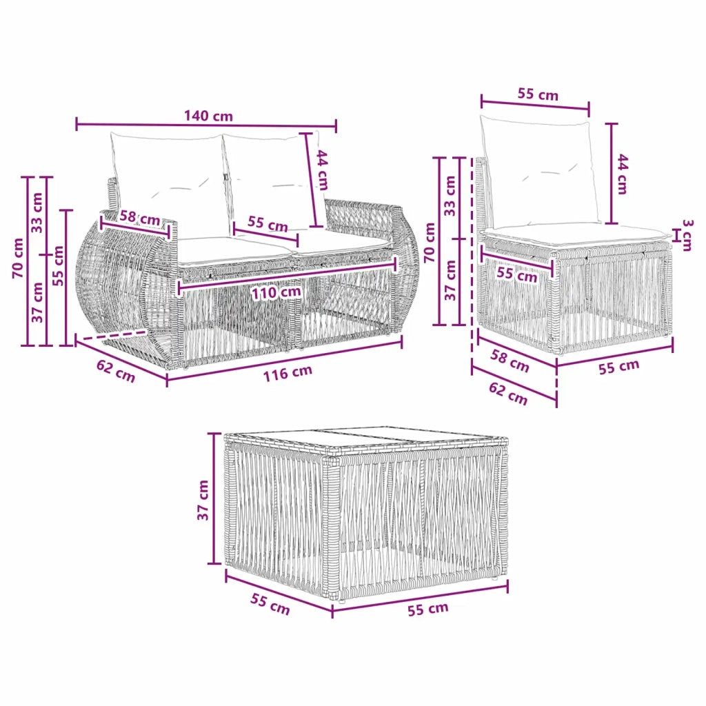 Set Divano da Giardino 6 pz Grigio polyrattan 3435347