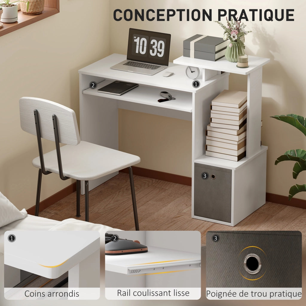 Scrivania per Computer con Ripiani e Cassetto ¨C Xylo ¨C Bianco Grigio