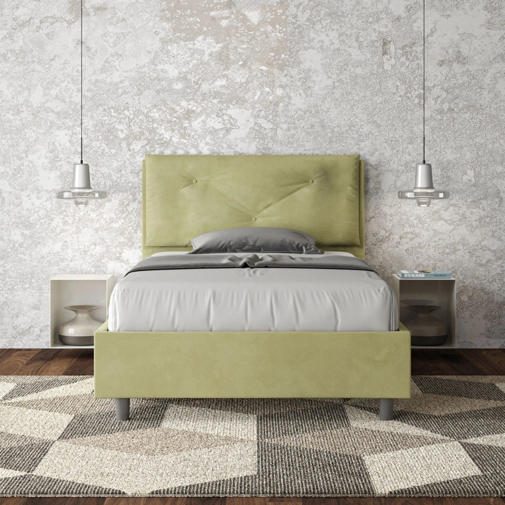 BS COM Letto una piazza e mezza contenitore imbottito 130x200 microfibra tè verde Large