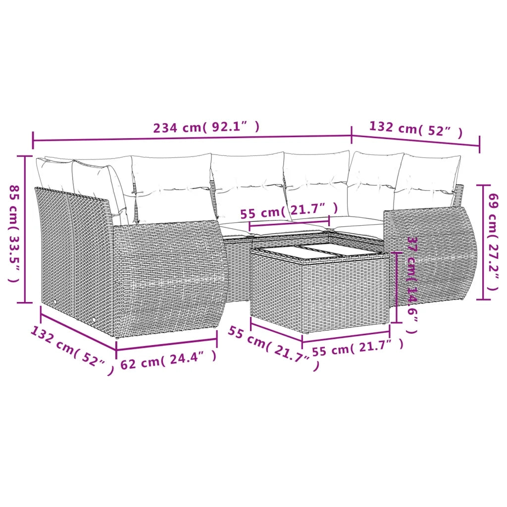 Set Divani da Giardino con Cuscini 7pz Nero Polyrattan 3221114