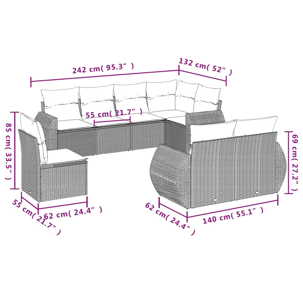 Set Divani da Giardino con Cuscini 8 pz Nero in Polyrattan 3221634
