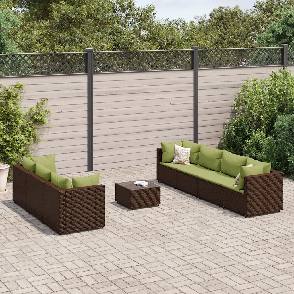 Set Divani da Giardino 8 pz con Cuscini in Polyrattan Marrone
