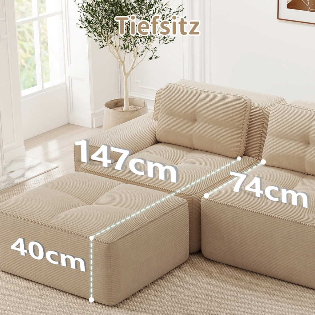 Divano modulare 3 posti - Zephmum - Tessuto velluto a coste beige