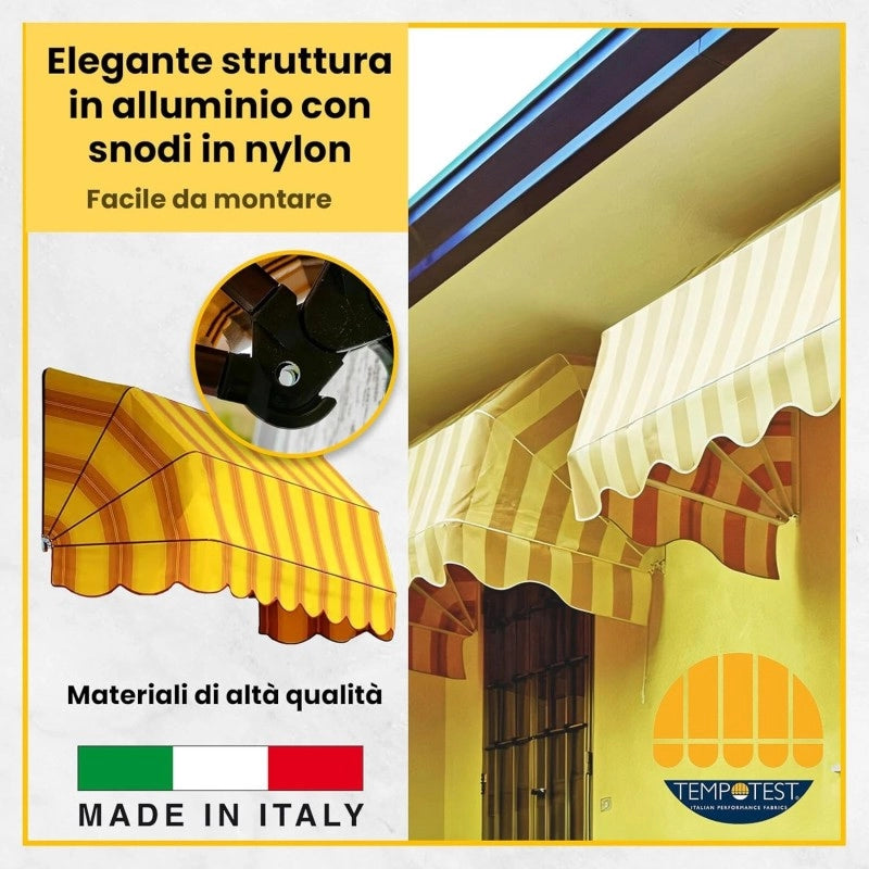 Tenda Sole Cappottina 4 Raggi, Tessuto Tempotest Parà Bianco 15, Larghezza 2,50 x Sporgenza 0,80, UV-Resistente, Impermeabile - Giardino, Balcone