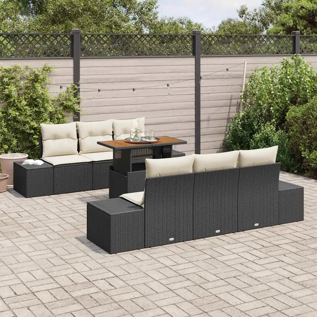 Set da Pranzo per Giardino con cuscino 7 pcs Nero e Crema 3349907
