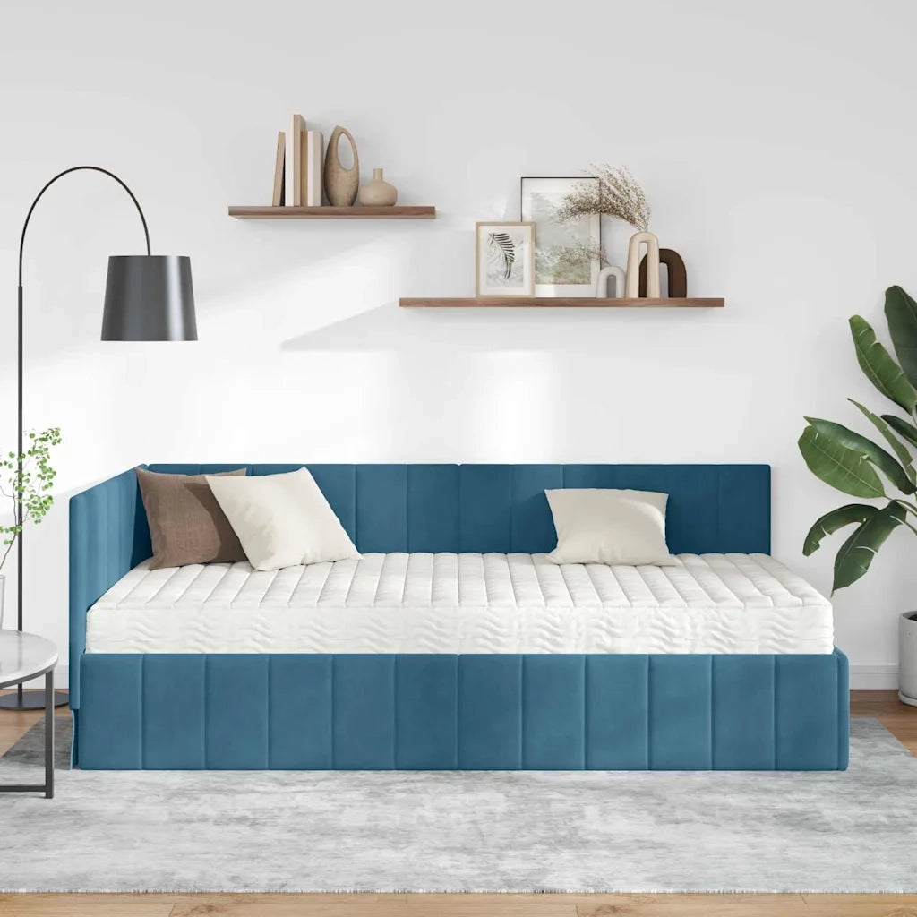Struttura Letto Angolare con Materasso 2 pcs Blu Velluto 3393857