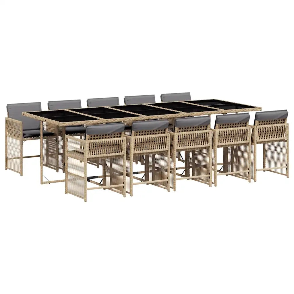 Set Pranzo da Giardino 11 pz con Cuscini Beige Misto Polyrattan 3211656