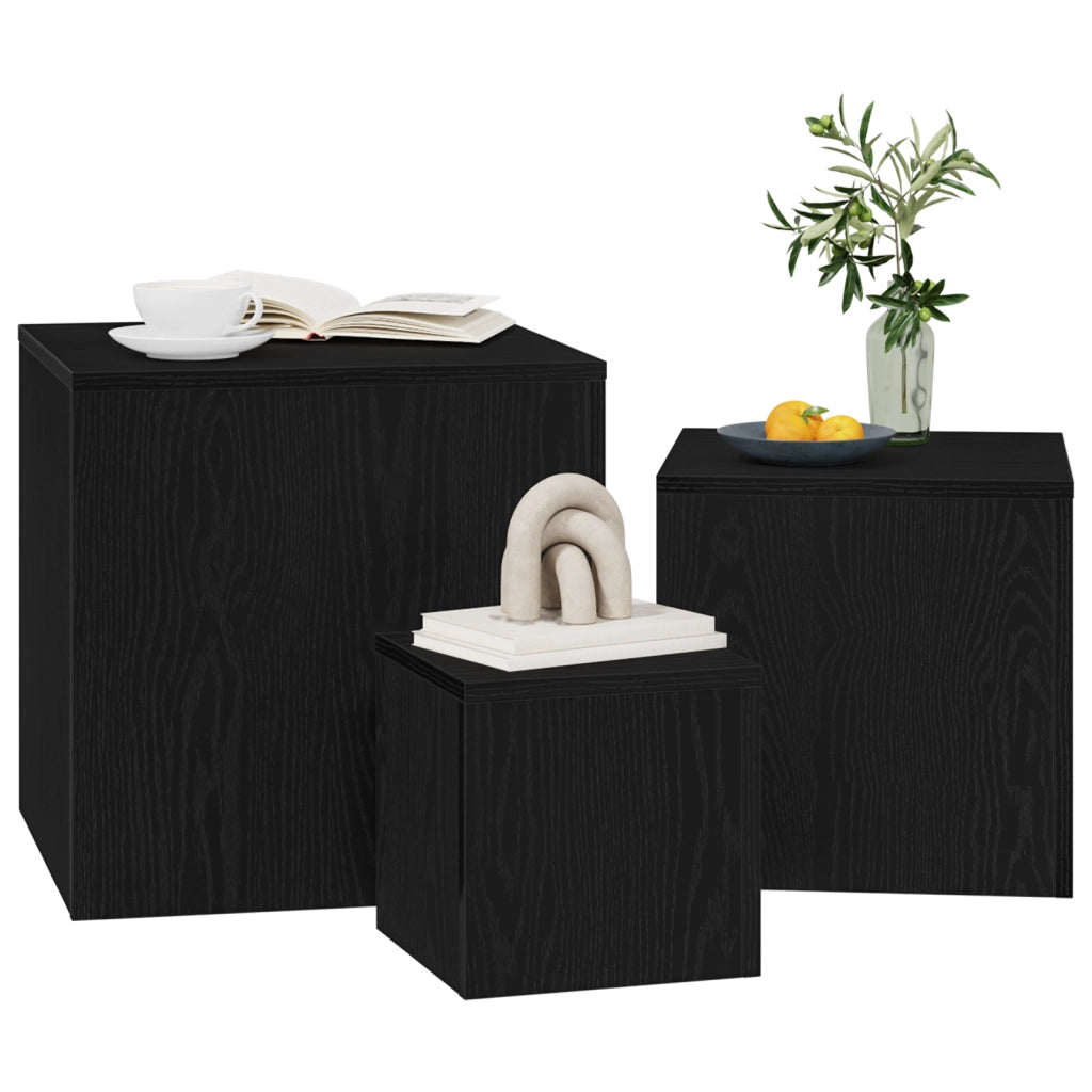 Set di 3 tavolini impilabili in legno ingegnerizzato nero
