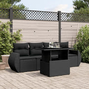 Set Divani da Giardino 5 pz con Cuscini in Polyrattan Nero