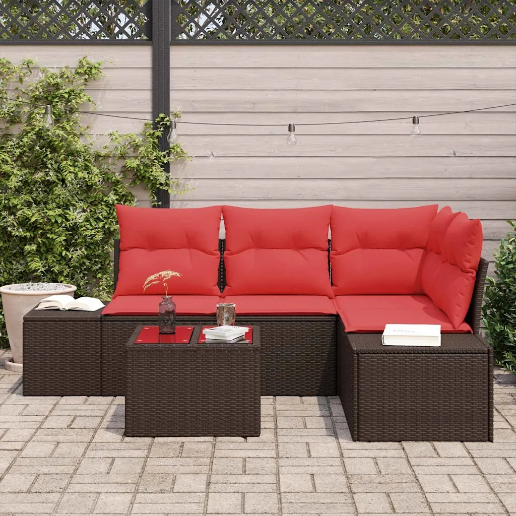 Set Divano da Giardino Marrone e Rosso polyrattan 3355723