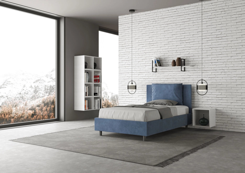 BS COM Letto singolo senza rete imbottito 100x210 microfibra blu