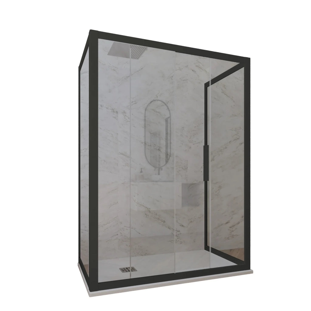 Box doccia 3 lati 90x170x90 CM H 200 Vetro Trasparente Profilo Nero Matt mod. Deco Trio