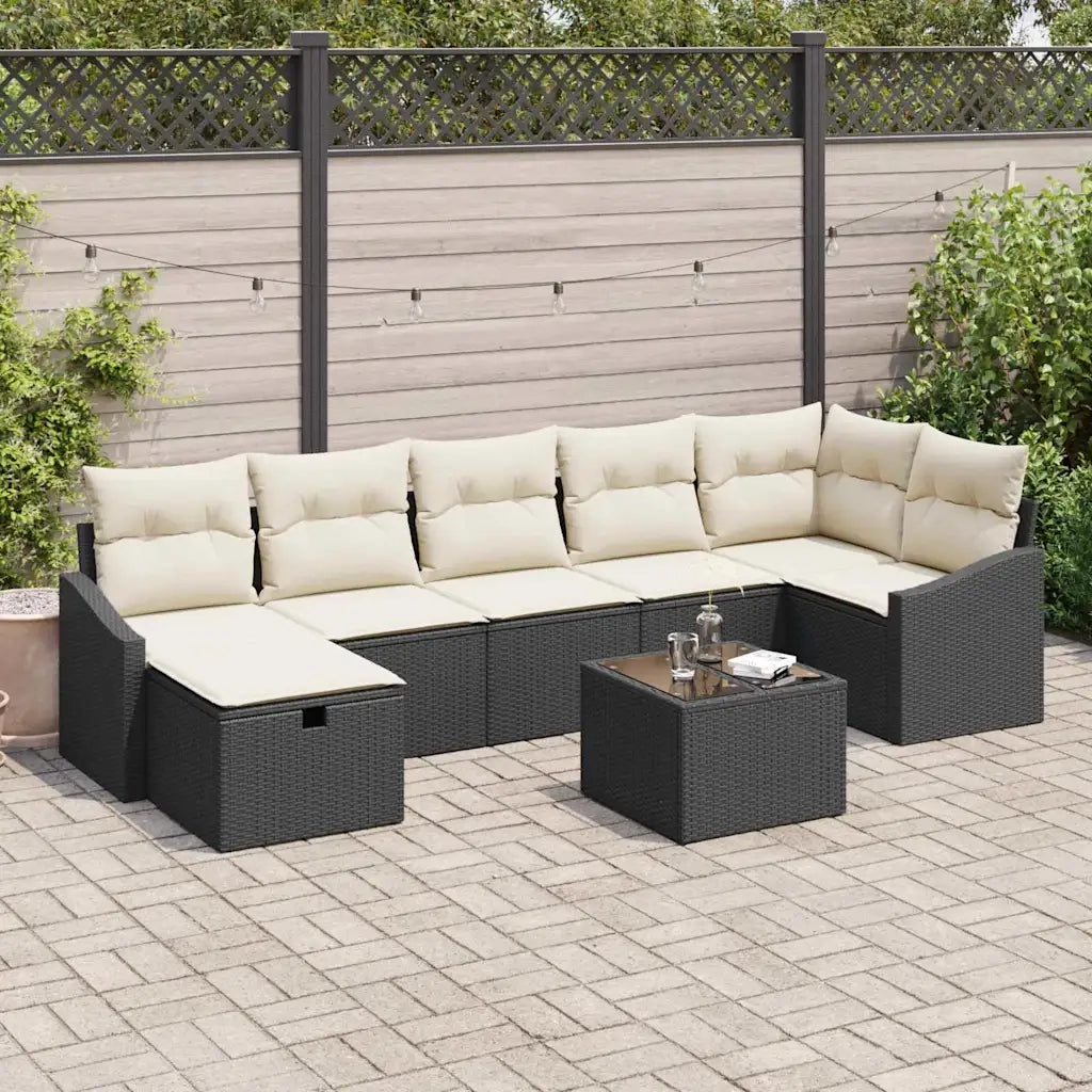 Set di divani con cuscino 8 pcs Nero polyrattan 3359306