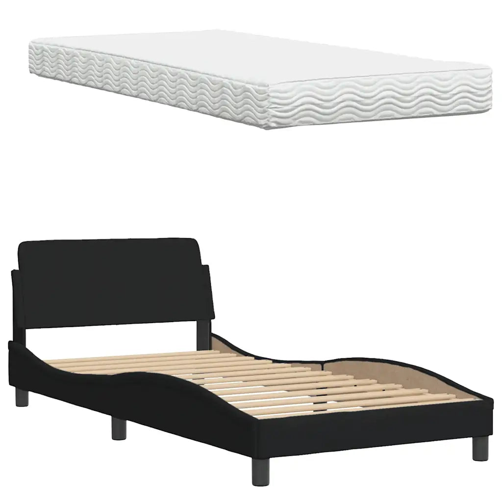 Letto con Materasso Hanko Nero 100x200 cm in Tessuto 3310512