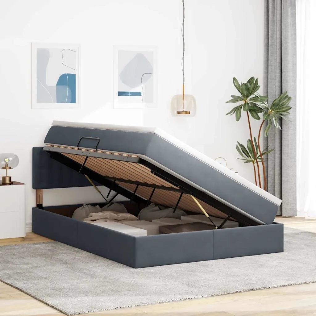 Letto con Contenitore Grigio scuro 140 x 200 cm Velluto
